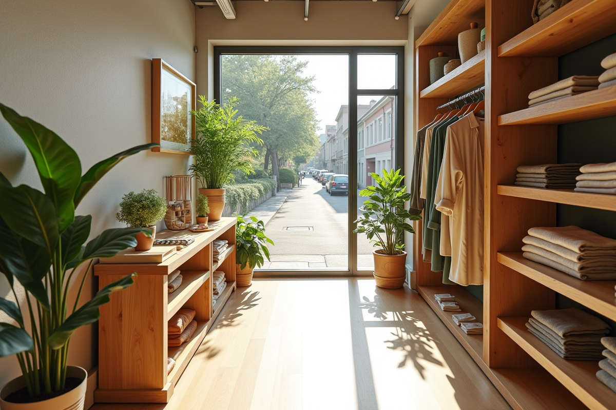 Boutique écologique avec vêtements durables et plantes vertes