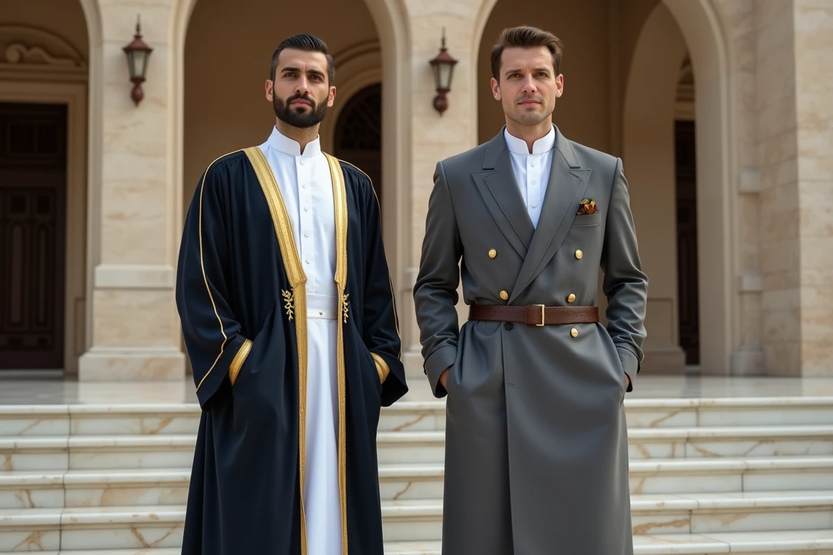 Comparaison de deux styles de burnous pour homme au mariage, bon et mauvais choix de coupe et d'accessoires