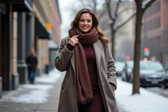 Femme grande taille en manteau hiver dans la ville