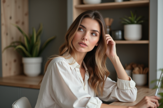 Femme en miroir dans un intérieur moderne et naturel
