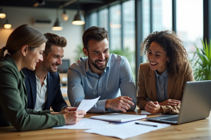 Groupe de professionnels en réunion dans un bureau moderne