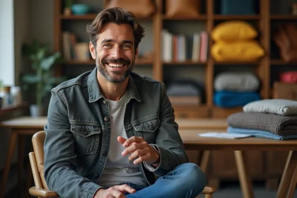 Homme charismatique en bureau moderne avec ambiance créative