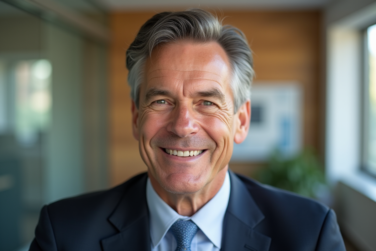 Homme mature avec coiffure classique en bureau ensoleille