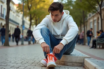 Jeune homme en ville avec sneakers TN limit&eacute;es