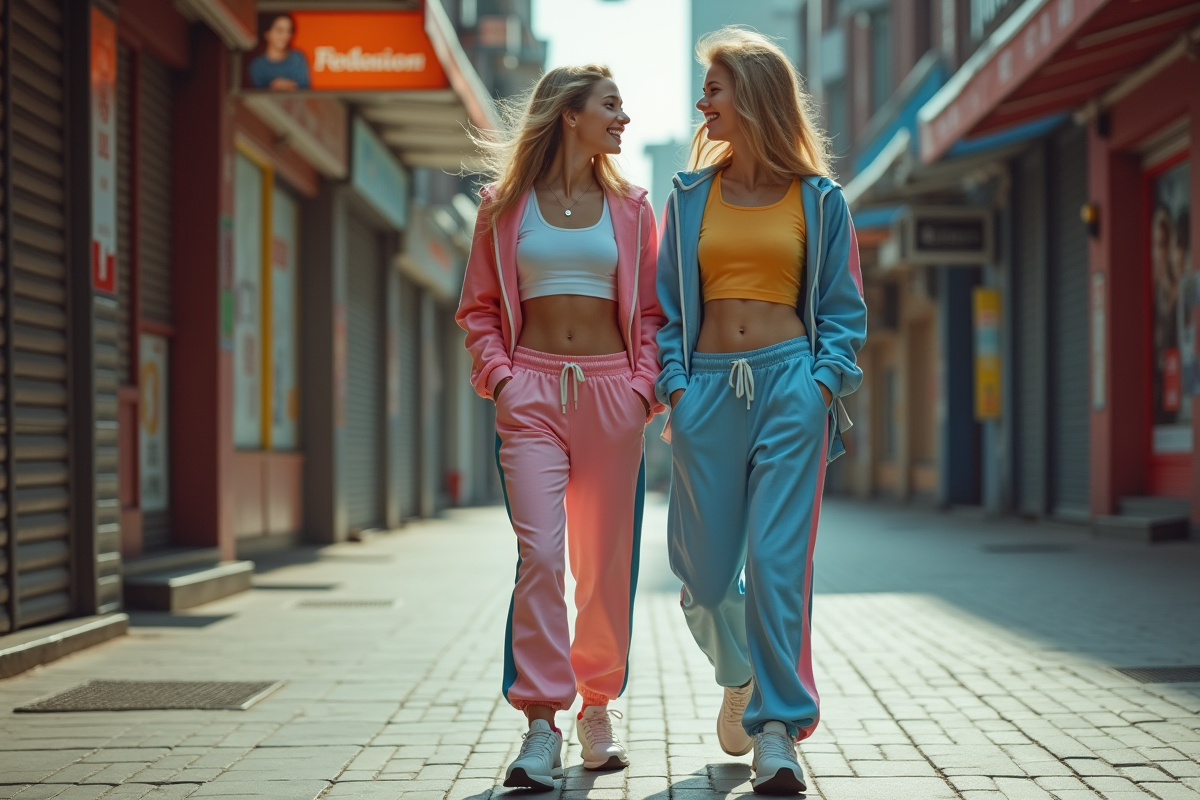 Deux jeunes femmes en street fashion des années 90 dans la ville