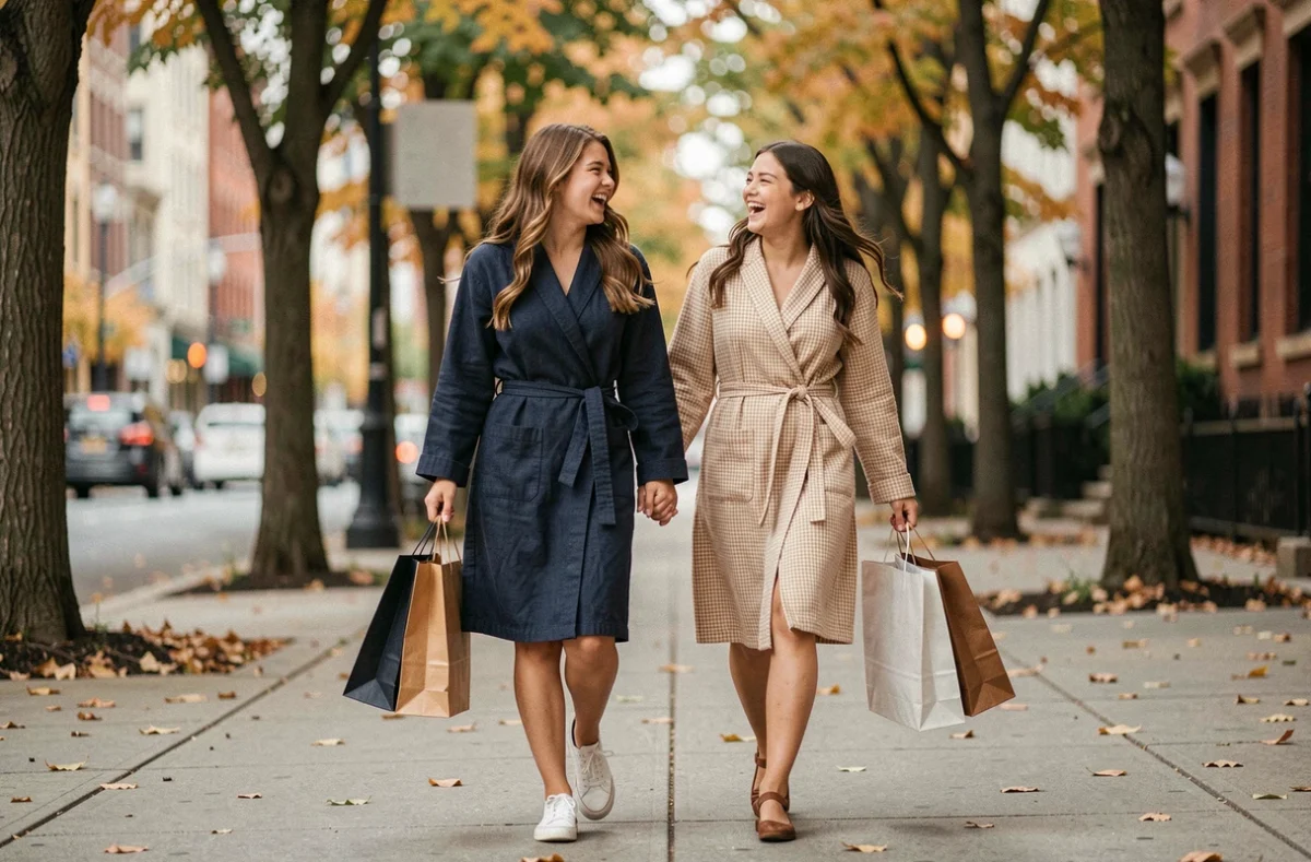 Deux adolescentes en robes courtes tendance se promenant en ville, modèles approuvés par les parents automne