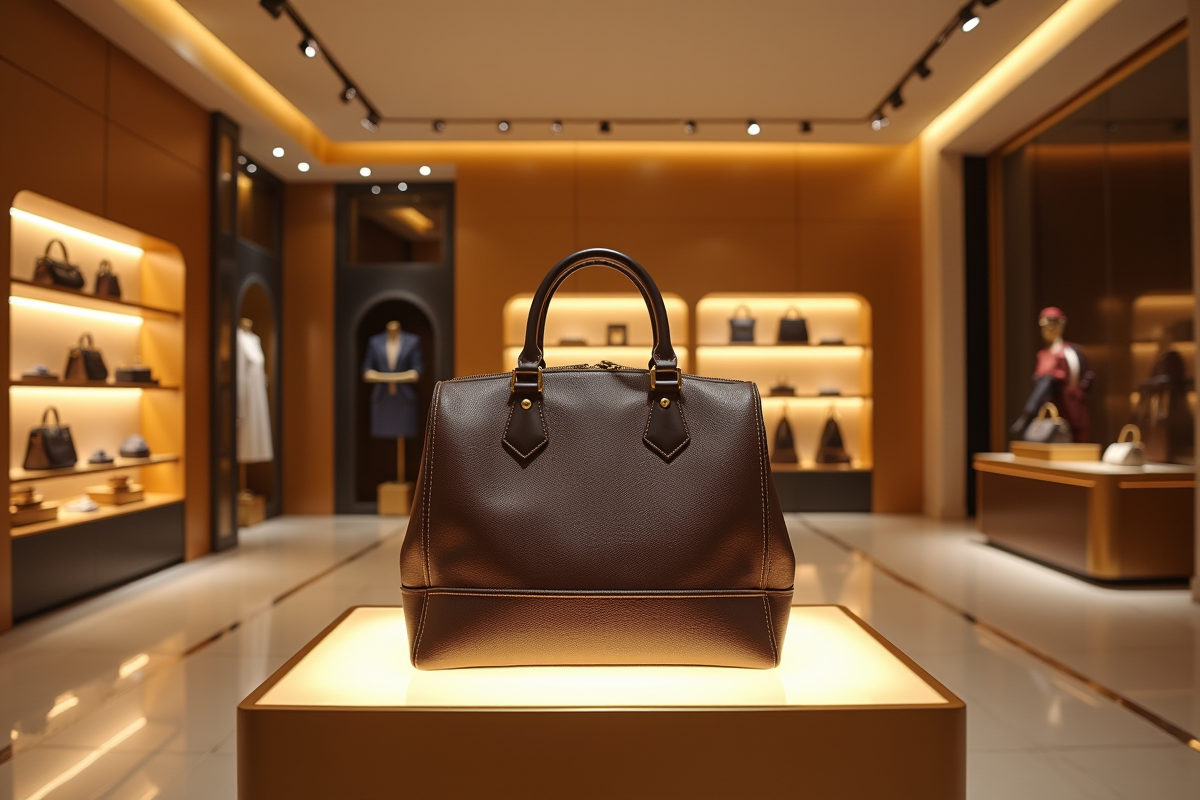 Sac Louis Vuitton exposé dans boutique haut de gamme